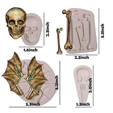 Skull Bones Silicone Fondant Molds, Halloween Bat Wings Beak Chocolate Molds for Cake Decoration Can...