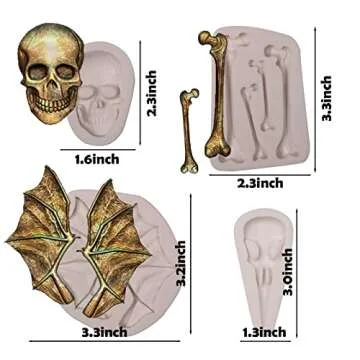 Skull Bones Silicone Fondant Molds, Halloween Bat Wings Beak Chocolate Molds for Cake Decoration Can...