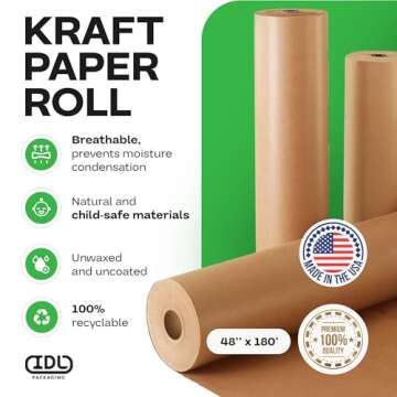 Brown Paper Roll 48" x 1800" (150 feet) - Brown Wrapping Paper 50lb Thickness - Craft Paper Roll for...
