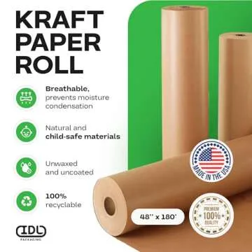 Brown Paper Roll 48" x 1800" (150 feet) - 50lb Thickness - Recycled Craft Paper for Multiuse
