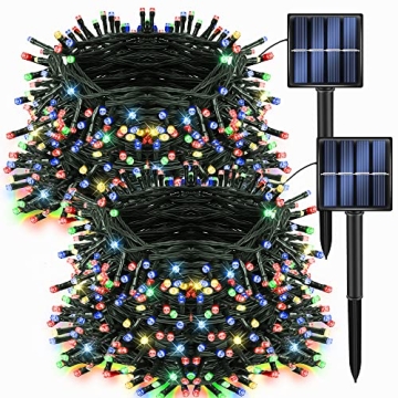 Dazzle Bright 2 Pack Total 400LED 132FT Multi-Colored Christmas Solar String Outdoor Lights, Solar P...