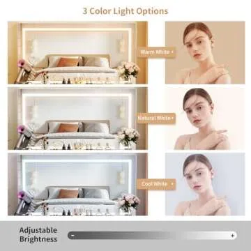 VOWNER Vanity with Lighted Mirror - Makeup Vanity Desk with Power Outlet and 9 Drawers, 3 Color Lighting Modes Adjustable Brightness, 43" Vanity Table with Soft Cushioned Stool for Bedroom, White