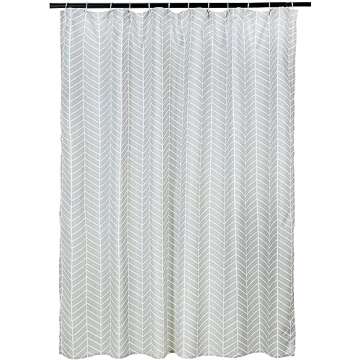 Amazon Basics Microfiber Grey Herringbone Printed Pattern Bathroom Shower Curtain - Grey Herringbone, 72 Inch