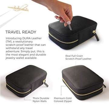 CASE ELEGANCE Black Large Jewelry Travel Case Organizer for Necklaces, Earrings, Bracelets - Removab...