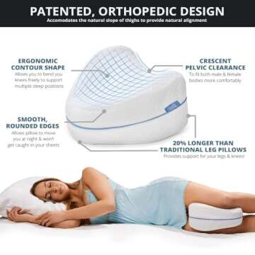 Contour Legacy with Cool Leg & Knee Memory Foam Side Sleeper Support Pillow - Soothing Pain Relief for Sciatica, Back, HIPS Knees & Joints