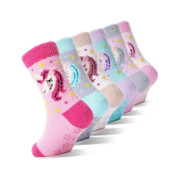 EBMORE Girls Kids Toddler Fluffy Socks Grips Non Slip Slipper Socks Warm Winter Cosy Hospital Gifts ...