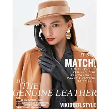 VIKIDEER Long Genuine Leather Gloves for Women Full Touchscreen Winter Warm Lined Elegant Type Littl...