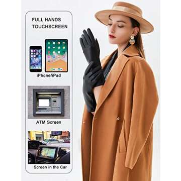 VIKIDEER Long Genuine Leather Gloves for Women Full Touchscreen Winter Warm Lined Elegant Type Little Bigger Black Large-13.1"