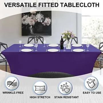 OutdoorLines Fitted Tablecloths Purple Table Cloth for 6 Foot Rectangle Table - Elastic Spandex Massage Bed Table Cover, Stretch Wrinkle Free Table Covers for Party, Wedding, Birthday, Banquet, Vendor