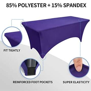 OutdoorLines Fitted Tablecloths Purple Table Cloth for 6 Foot Rectangle Table - Elastic Spandex Massage Bed Table Cover, Stretch Wrinkle Free Table Covers for Party, Wedding, Birthday, Banquet, Vendor