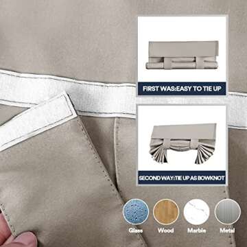 L.VICTEX Blackout Curtains for French Doors - Thermal Insulated Tricia Door Window Curtain for Patio Door, Self Stick Tie Up Shade Energy Efficient Double Door Blind, 26 x 68 Inches, 1 Panel, Taupe