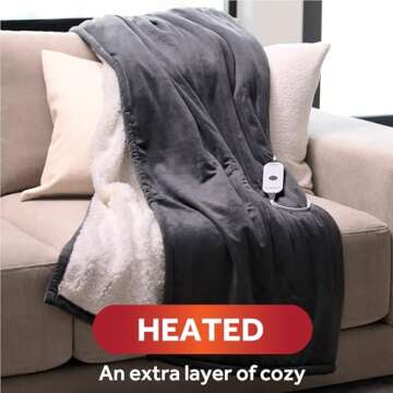 Sunbeam Royal Mink Sherpa Night Fog Heated Personal Throw / Blanket, Cozy-Warm, Adjustable Heat Sett...