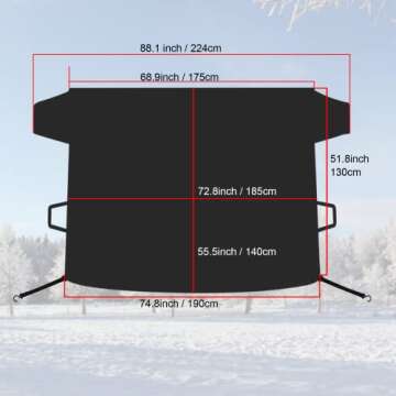XSTRAP STANDARD Thicken Extra Large Size Car Windshield Snow Cover, All Weather Winter & Summer Front Window Automotive Covers Sun & Snow-Shade, 88.1"x 51.18" x 74.8" Fits Most Cars, Trucks, Vans, SUV