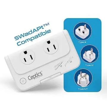 Ceptics South Africa Voltage Converter - 200W Convert 220V to 110V for Devices Like Curling Iron, Straightener, Chargers, Step Down World Power Plug 4 USB PD 18W Fast Charging Type M, G, E/F