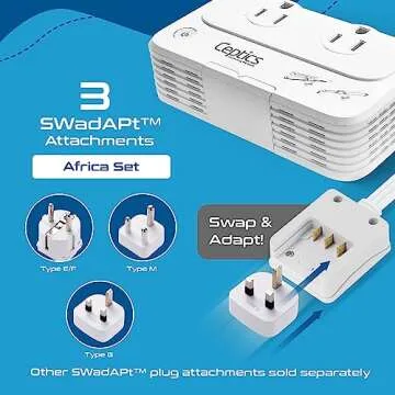 Ceptics South Africa Voltage Converter - 200W Convert 220V to 110V for Devices Like Curling Iron, Straightener, Chargers, Step Down World Power Plug 4 USB PD 18W Fast Charging Type M, G, E/F