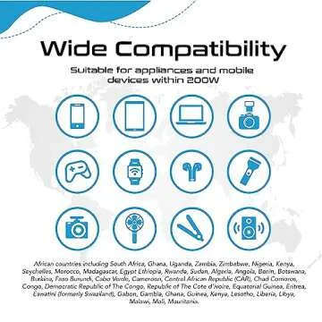 Ceptics South Africa Voltage Converter - 200W Convert 220V to 110V for Devices Like Curling Iron, Straightener, Chargers, Step Down World Power Plug 4 USB PD 18W Fast Charging Type M, G, E/F