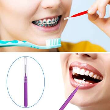 Patelai 100 Pieces Braces Brush for Cleaner Interdental Brush Toothpick Dental Tooth Flossing Head Oral Dental Hygiene Flosser Toothpick Cleaners Tooth Cleaning Tool(Mixed Colors,Mixed Sizes)