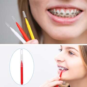 Patelai 100 Pieces Braces Brush for Cleaner Interdental Brush Toothpick Dental Tooth Flossing Head Oral Dental Hygiene Flosser Toothpick Cleaners Tooth Cleaning Tool(Mixed Colors,Mixed Sizes)