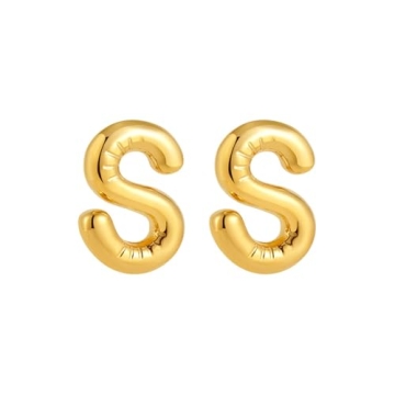Charming Initial Stud Earrings for Women 14K Gold Plated Bubble Letter Jewelry