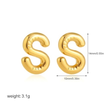 Bubble Initial Earrings for Women 14K Gold Plated Unique Gifts