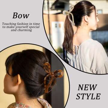 Cute Bow Hair Claw Clips Set for Women and Teens - 3 Pcs Plastic Nonslip Fashion Hair Accessories in Pink, Teal, and Champagne