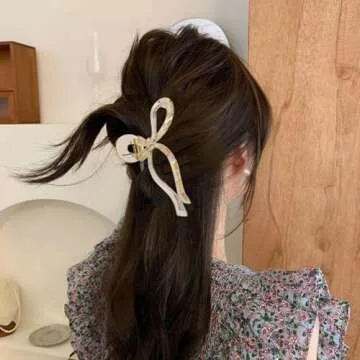 Cute Bow Hair Claw Clips Set for Women and Teens - 3 Pcs Plastic Nonslip Fashion Hair Accessories in Pink, Teal, and Champagne