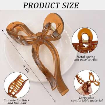 Cute Bow Hair Claw Clips Set for Women and Teens - 3 Pcs Plastic Nonslip Fashion Hair Accessories in Pink, Teal, and Champagne