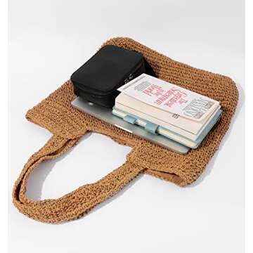Beach Bags for Women - Summer Soft Large Woven Shoulder Purse Handbag, Beach Tote Straw Bag for Summer Vacation, Brown