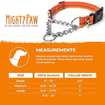 Mighty Paw Martingale Dog Collar 2.0 | Trainer Approved Limited Slip Collar with Stainless Steel Chain & Heavy Duty Buckle - Modified Cinch for Gentle & Effective Pet Training - Medium, Orange