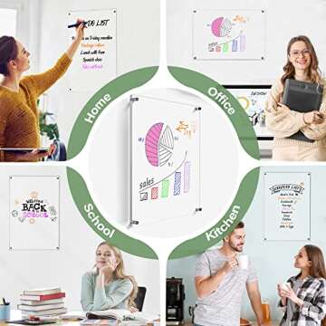 Xpener Acrylic Dry Erase Board for Wall, 16"x12" Clear Non-Magnetic Wall Board Frameless White Board Portable Blank Memo Whiteboard Acrylic Board for Office, School and Home