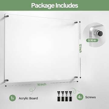 Xpener Acrylic Dry Erase Board for Wall, 16"x12" Clear Non-Magnetic Wall Board Frameless White Board Portable Blank Memo Whiteboard Acrylic Board for Office, School and Home