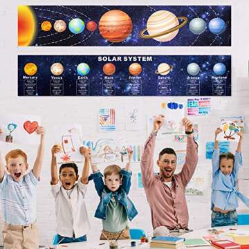 Zonon Solar System Poster Science Posters for Classroom Middle School Large Learning Science Banner Educational Teaching Wall Decorations for Kids Elementary High School, 61.02 x 11.81 Inch