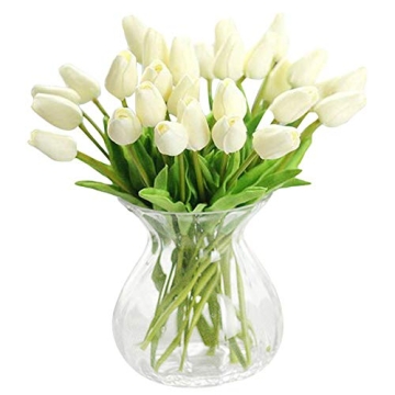 AHXHWKA 30 pcs Real-Touch Artificial Tulip Flowers Home Wedding Party Decor (Off White)