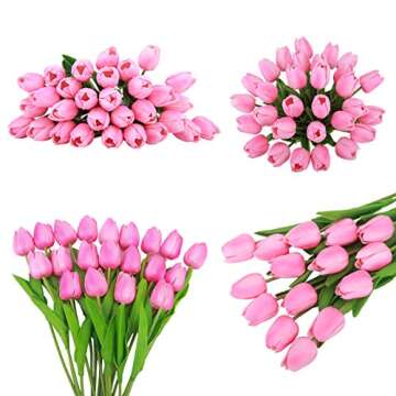 BOMAROLAN Artificial Tulip Fake Holland Mini Tulip Real Touch Flowers 24 Pcs for Wedding Decor DIY Home Party (Pink)