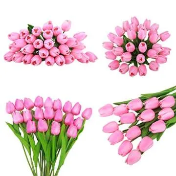 BOMAROLAN Artificial Tulip Fake Holland Mini Tulip Real Touch Flowers 24 Pcs for Wedding Decor DIY Home Party (Pink)