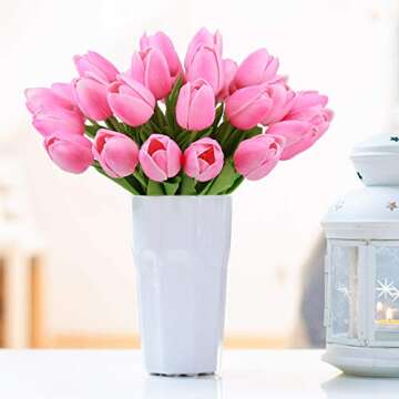 BOMAROLAN Artificial Tulip Fake Holland Mini Tulip Real Touch Flowers 24 Pcs for Wedding Decor DIY Home Party (Pink)