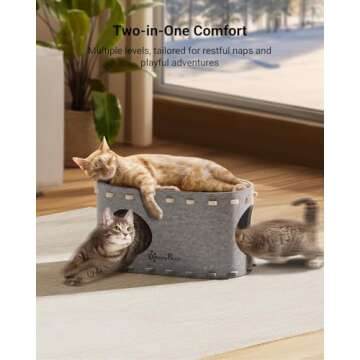 DownyPaws Cat House for Indoor Cats, Cat Bed Cave for Multiple & Large Cats Up to 22 Lbs, Scratch Re...