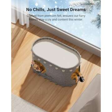 DownyPaws Cat House for Indoor Cats, Cat Bed Cave for Multiple & Large Cats Up to 22 Lbs, Scratch Resistant Peekaboo Cat Caves, Foldable Cat Tunnel Enclosed Bed, PeekaPurr, Cream, Light Gray