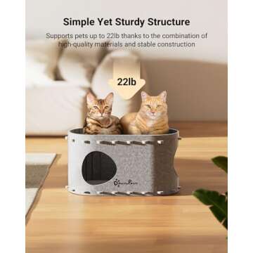 DownyPaws Cat House for Indoor Cats, Cat Bed Cave for Multiple & Large Cats Up to 22 Lbs, Scratch Resistant Peekaboo Cat Caves, Foldable Cat Tunnel Enclosed Bed, PeekaPurr, Cream, Light Gray