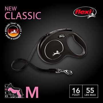 FLEXI New Classic Tape Retractable Dog Leash for Medium Dogs Upto 55 lbs. – 16 ft., Black | Tangle...