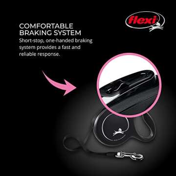 FLEXI New Classic Tape Retractable Dog Leash for Medium Dogs Upto 55 lbs. – 16 ft., Black | Tangle Free Pet Walking Leash with One-Handed Brake, Pause, Lock|German Quality Product