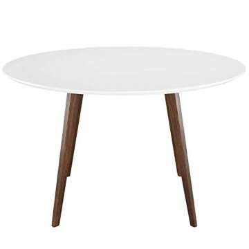 Modway Platter 47" Mid-Century Round Dining Table in White
