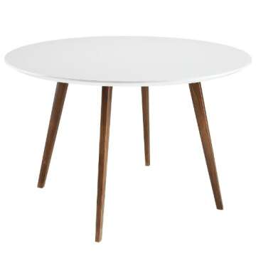 Modway Platter 47" Mid-Century Round Dining Table in White
