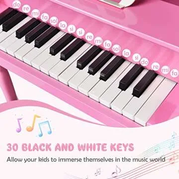 Goplus 30-Key Classical Kids Piano, Mini Grand Piano Wooden Learn-to-Play Musical Instrument Toy with Bench, Piano Lid, Music Rack, Gift for Boys Girls Aged 2+ Baby Toddler(4 Straight Leg-Pink)