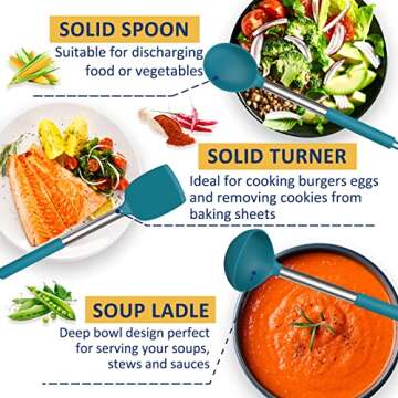 Silicone Cooking Utensil Set, Fungun Non-stick Kitchen 24 Pcs Cookware, Heat Resistant , Silicone Kitchen Tools Gift with Stainless Steel Handle (Blue-24pcs）