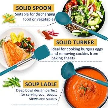 Silicone Cooking Utensil Set, Fungun Non-stick Kitchen 24 Pcs Cookware, Heat Resistant , Silicone Kitchen Tools Gift with Stainless Steel Handle (Blue-24pcs）