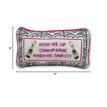 FURBISH Handmade Needlepoint Decorative Throw Pillow - We Sip Champagne - 8" x 14" - Small Embroidered Accent Pillow for Bed, Chair, Couch, Sofa - Aesthetic Room Decor