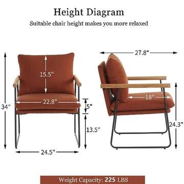 LOVSPATIO Mid Century Modern Accent Chair, Corduroy Fabric Living Room Chairs with Wood Arms, Comfy ...