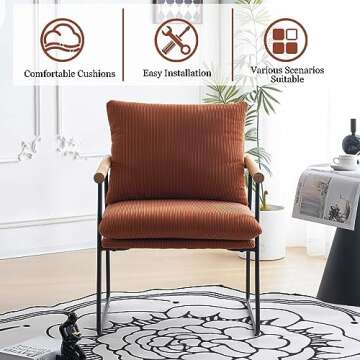LOVSPATIO Mid Century Modern Accent Chair, Corduroy Fabric Living Room Chairs with Wood Arms, Comfy Upholstered Reading Chair for Bedroom Office, Metal Frame - Caramel