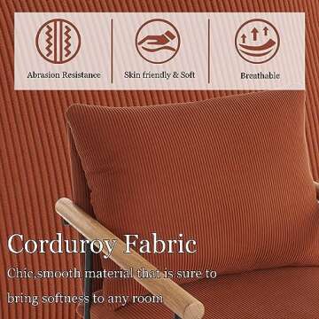 LOVSPATIO Mid Century Modern Accent Chair, Corduroy Fabric Living Room Chairs with Wood Arms, Comfy Upholstered Reading Chair for Bedroom Office, Metal Frame - Caramel